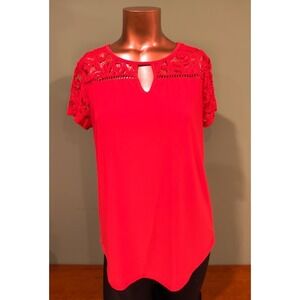 PerSeption Concept Lacy Top With Keyhole Neck, Dark Orange, Sz S